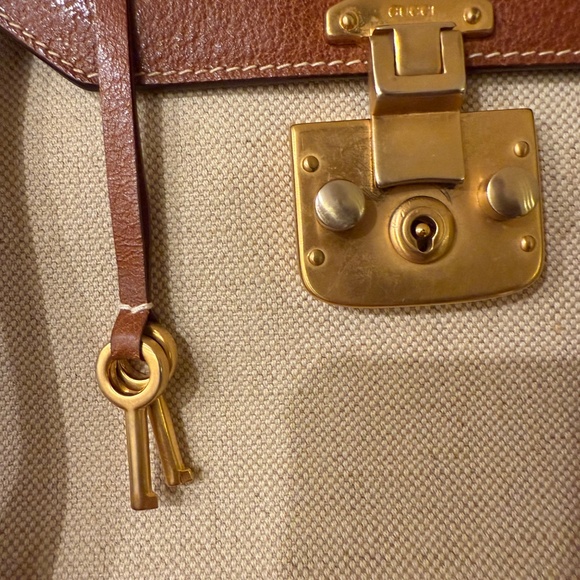 GUCCI CANVAS AND TEXTURED-LEATHER TOTE BAG DIANA - Picture 5 of 9